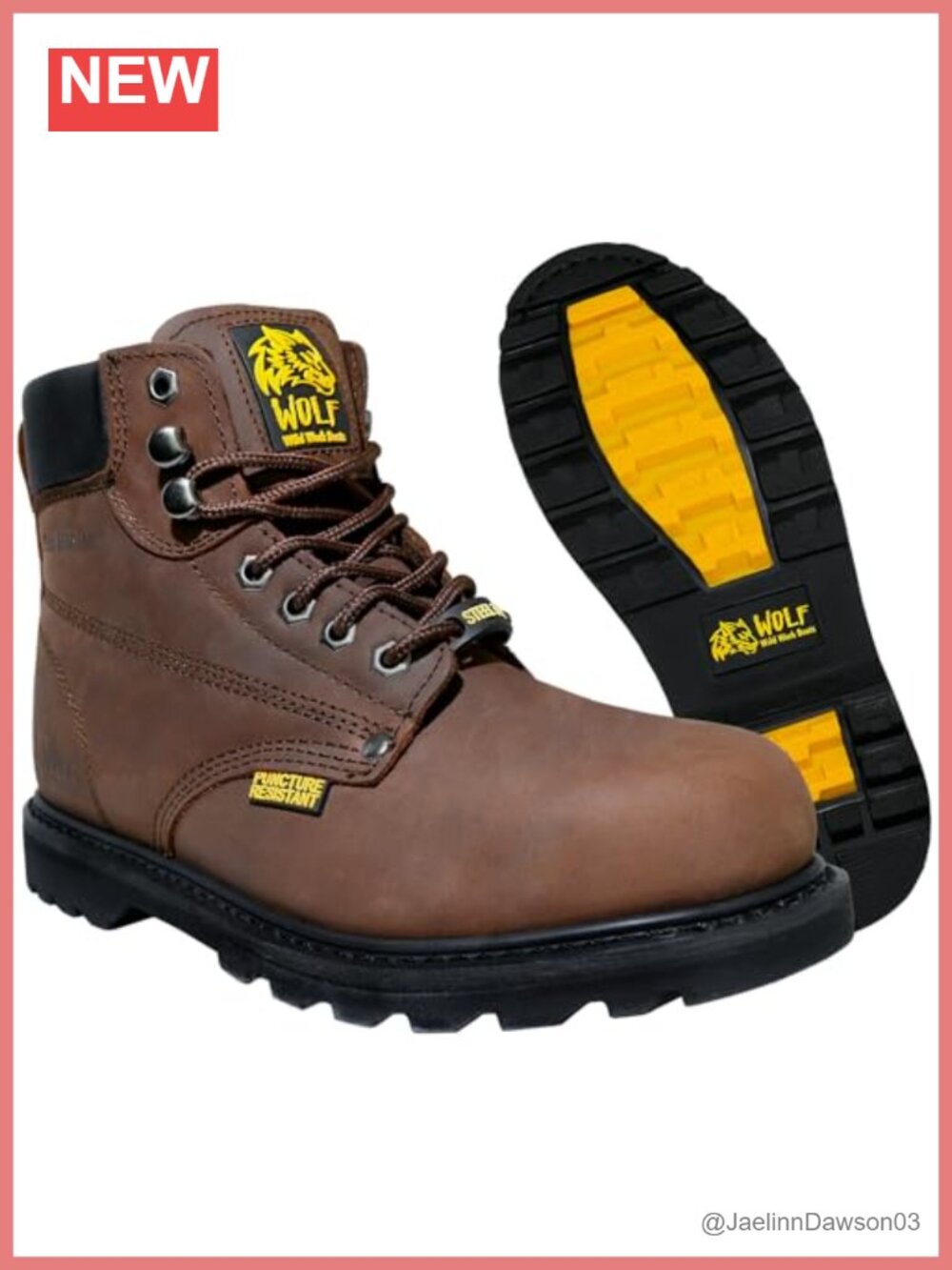 Wolf Work Boots Genuine Leather Steel Toe Non-Slip Rubber Sole Electrical Hazard